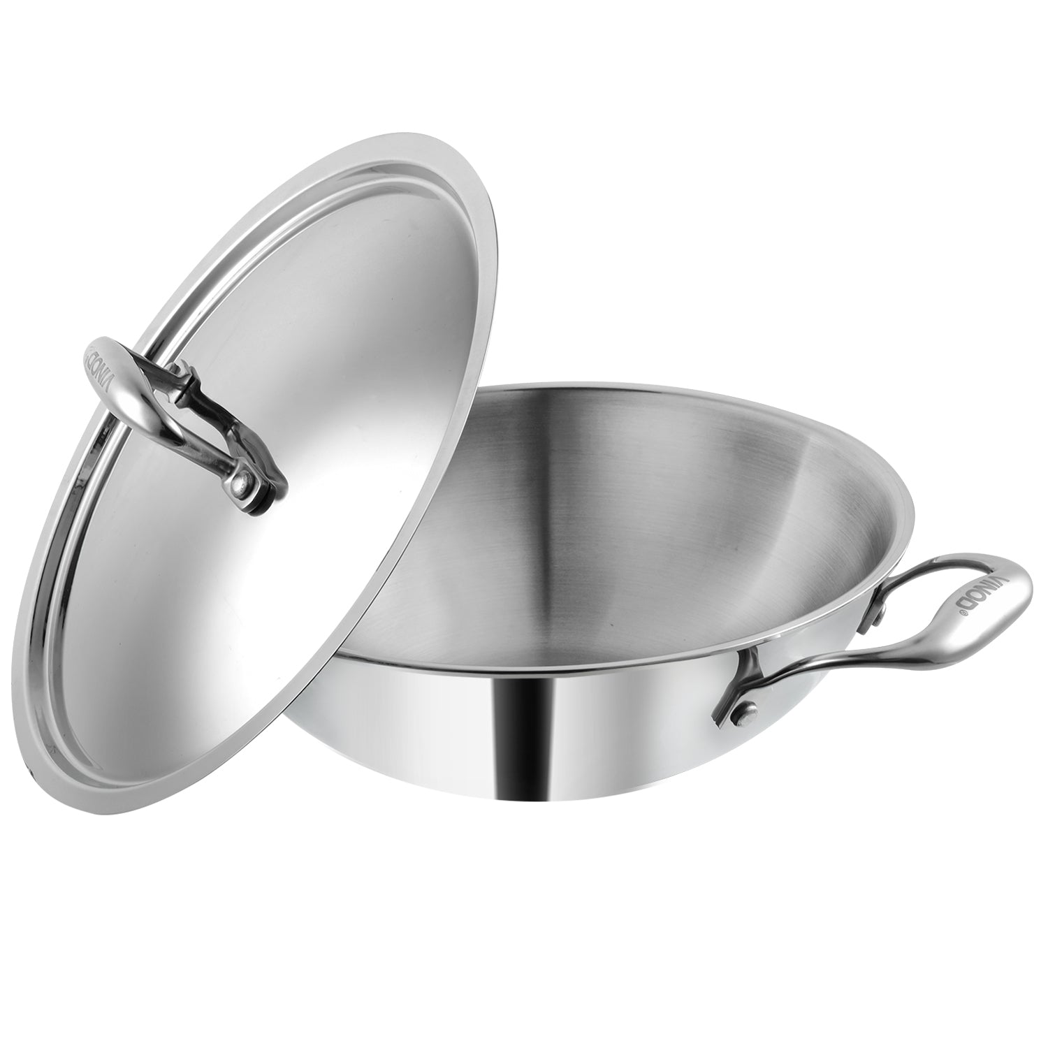 Vinod Platinum Triply Stainless Steel Kadai with Lid (Induction Friendly)